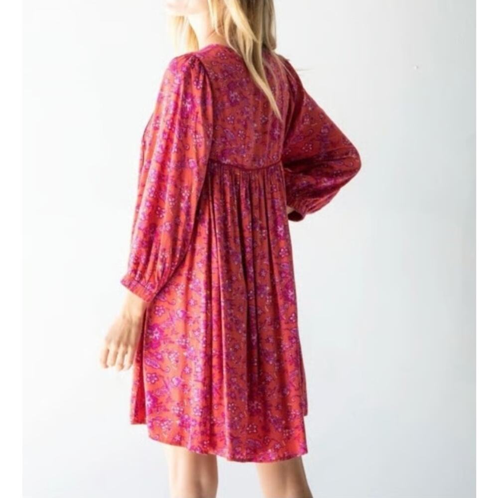 Natural Life Tunic Peasant Babydoll Mini Dress Red Purple Size Medium - Picture 2 of 10